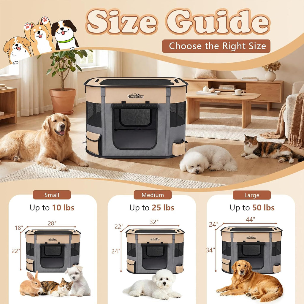 portable dog cat playpen, foldable dog crate kennel shown in use