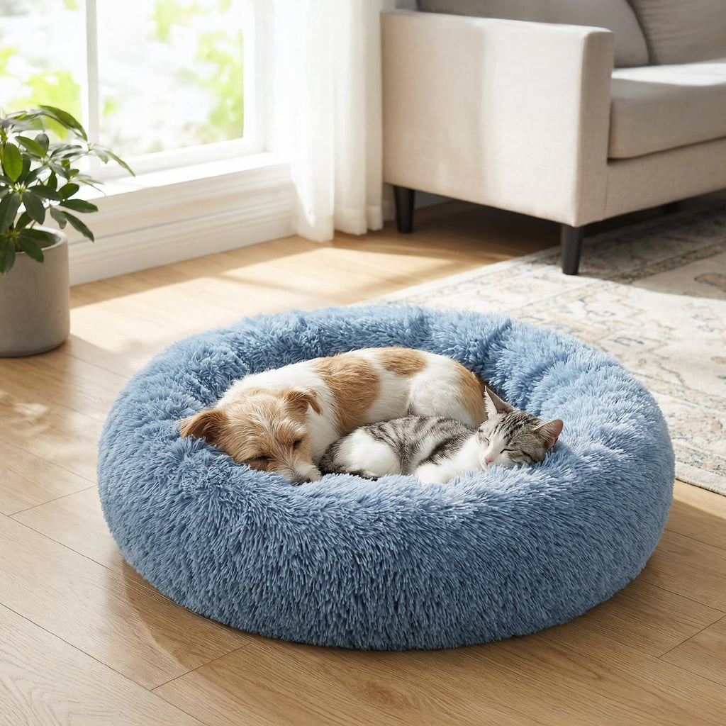 petami calming donut dog bed, washable faux fur, package contents
