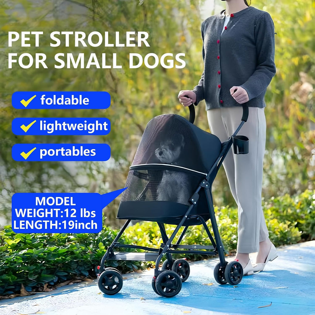 cat stroller foldable lightweight for small dogs cats, side view