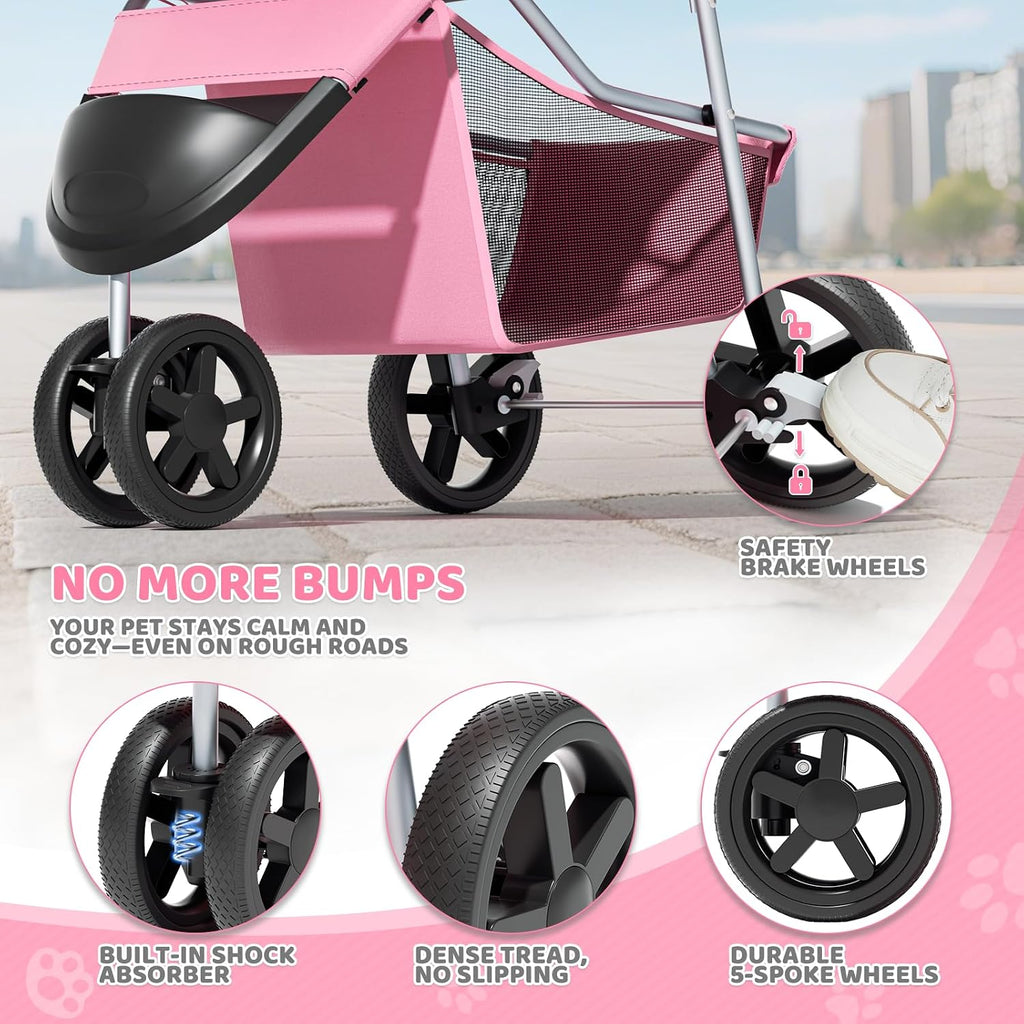 magshion 3-wheel pet stroller for small/medium dog cat, front angle view