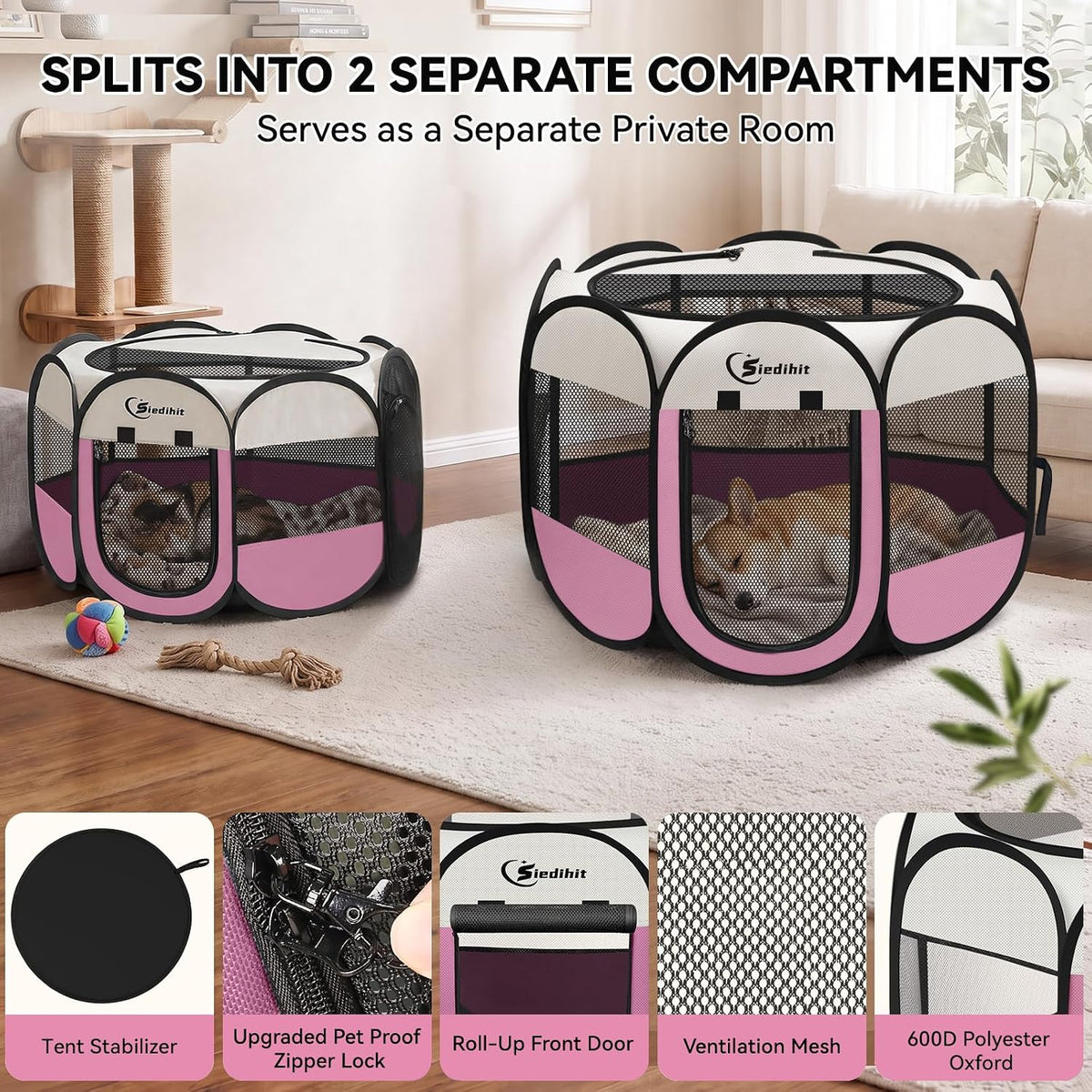 dog cat playpen 2-in-1 indoor outdoor for puppy showing dimensions