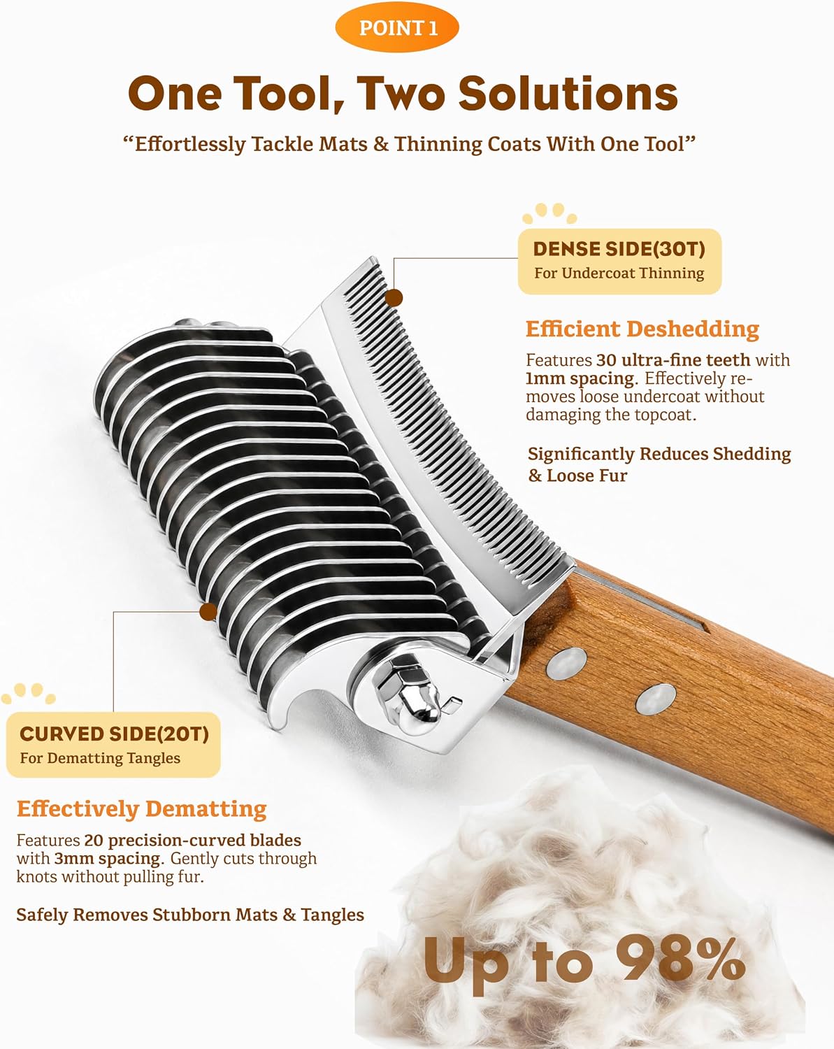 deshedding & dematting brush for cats, cat brush, close-up detail