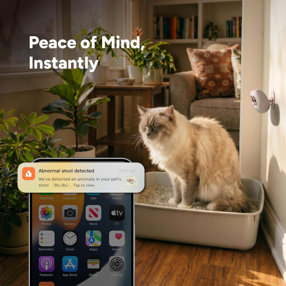 litterlens cat litter box camera with app, ai, close-up detail