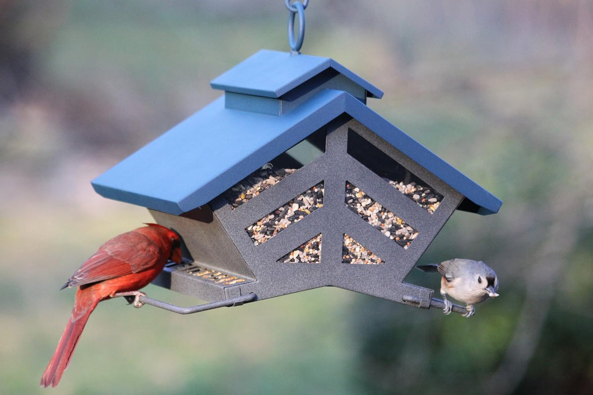 audubon 74240 chalet metal hopper bird feeder, close-up detail