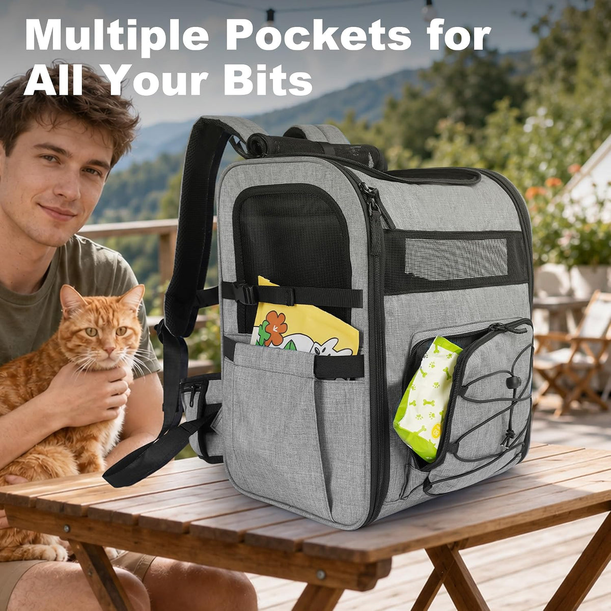 pet carrier backpack for small dogs & cats, front angle view