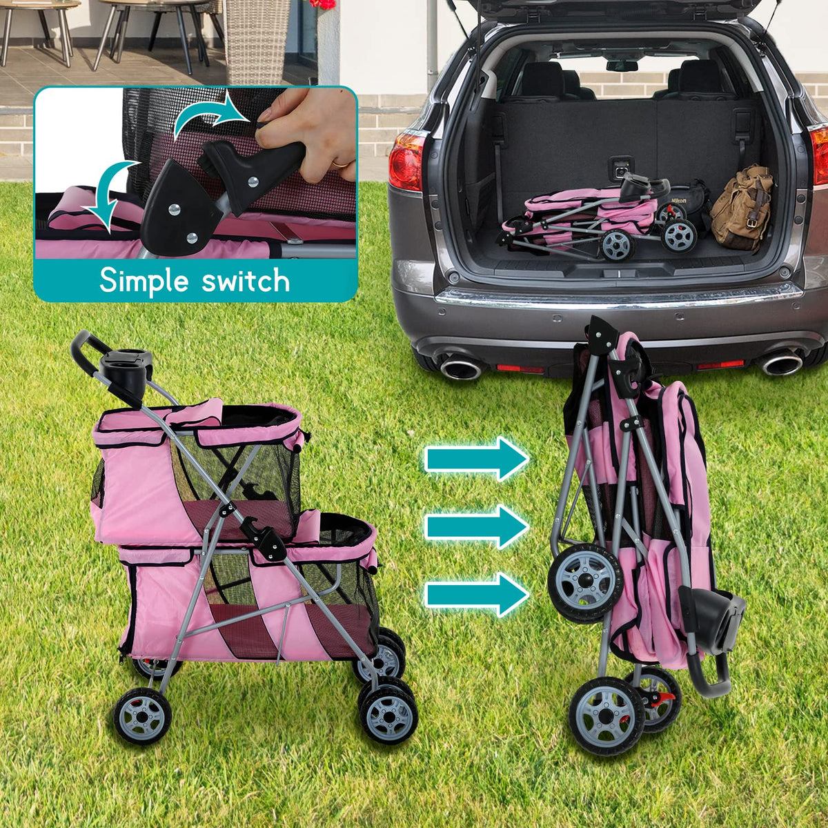 hhs pet strollers for 2 dogs and cats, side view