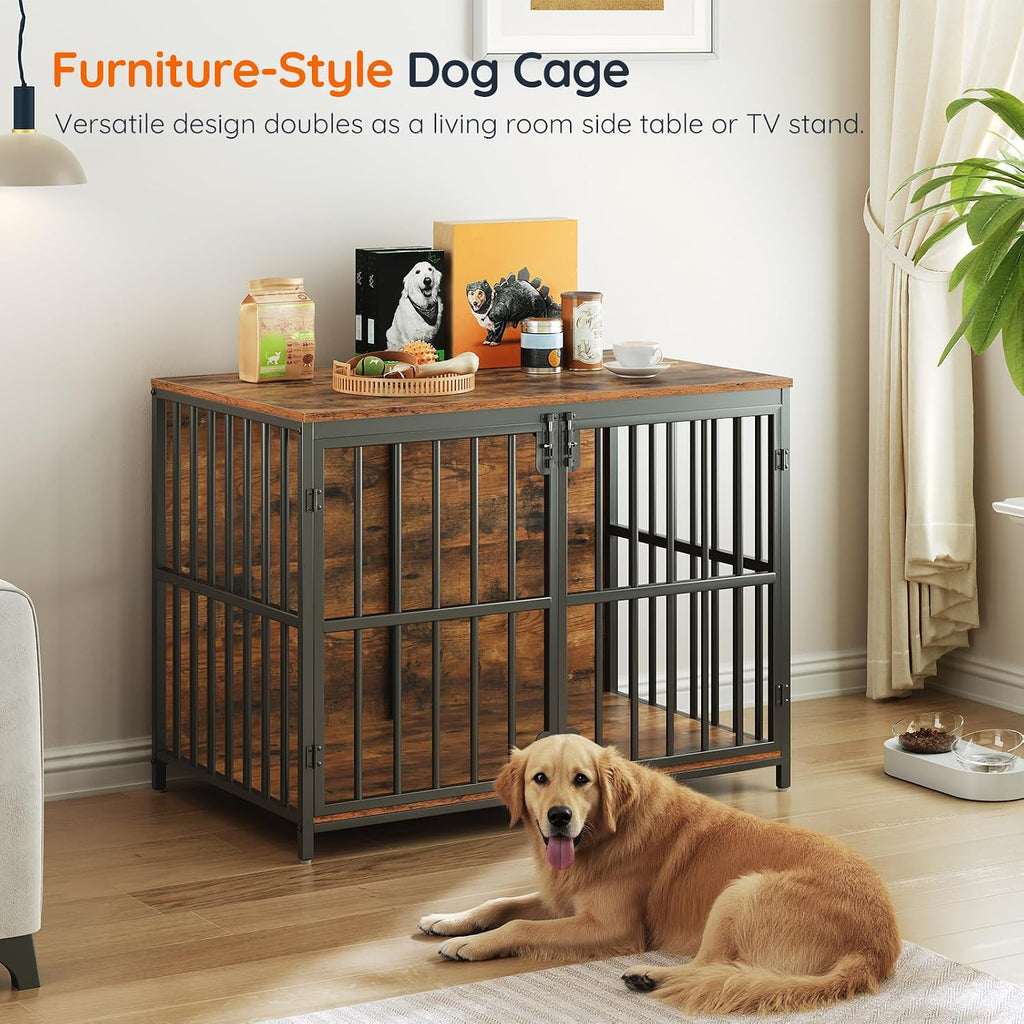 hoobro 38.6" dog crate furniture, wooden dog kennel on a desk or shelf