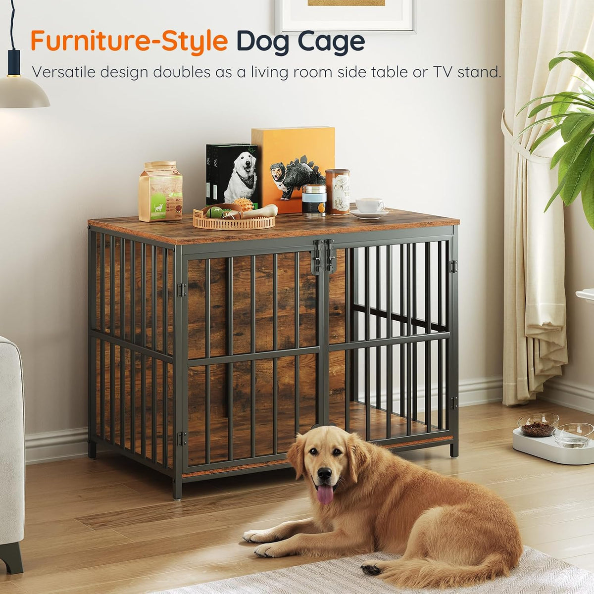 hoobro 38.6" dog crate furniture, wooden dog kennel on a desk or shelf