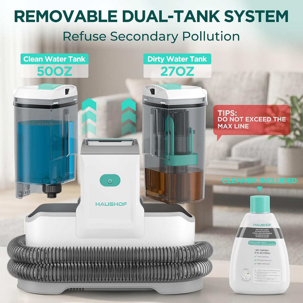 haushof 24v cordless portable carpet cleaner machine for, close-up detail
