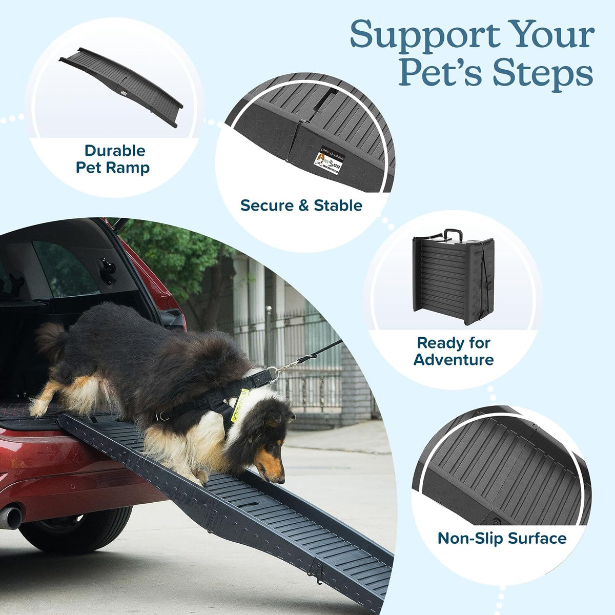 nonslip dog ramp - 60-inch tri-fold incline with, close-up detail