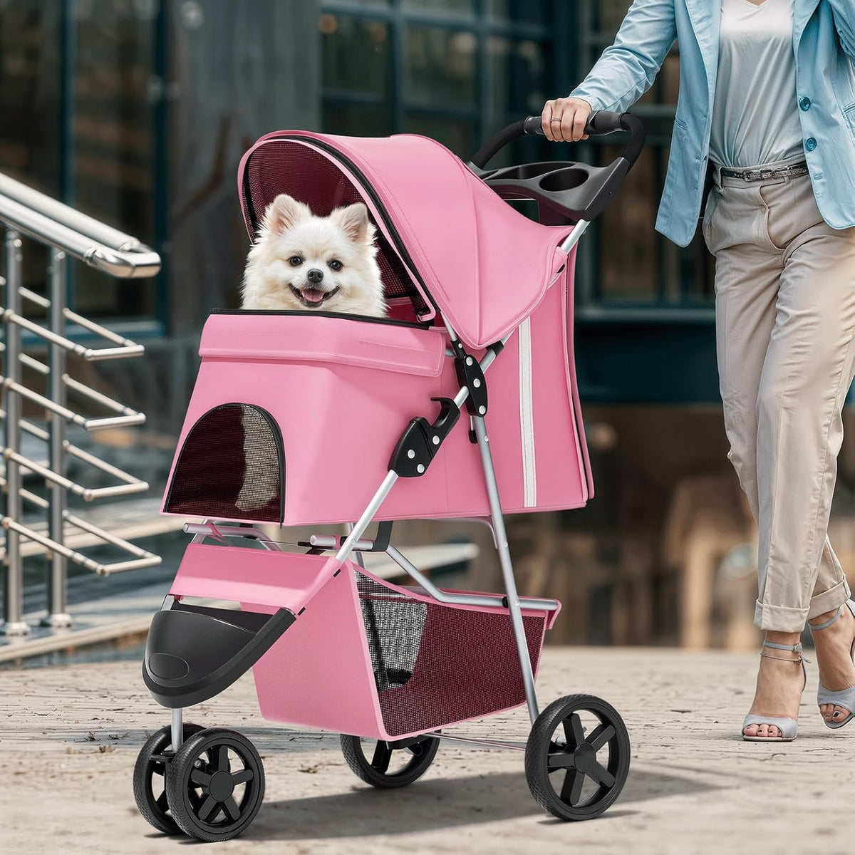 magshion 3-wheel pet stroller for small/medium dog cat, close-up detail