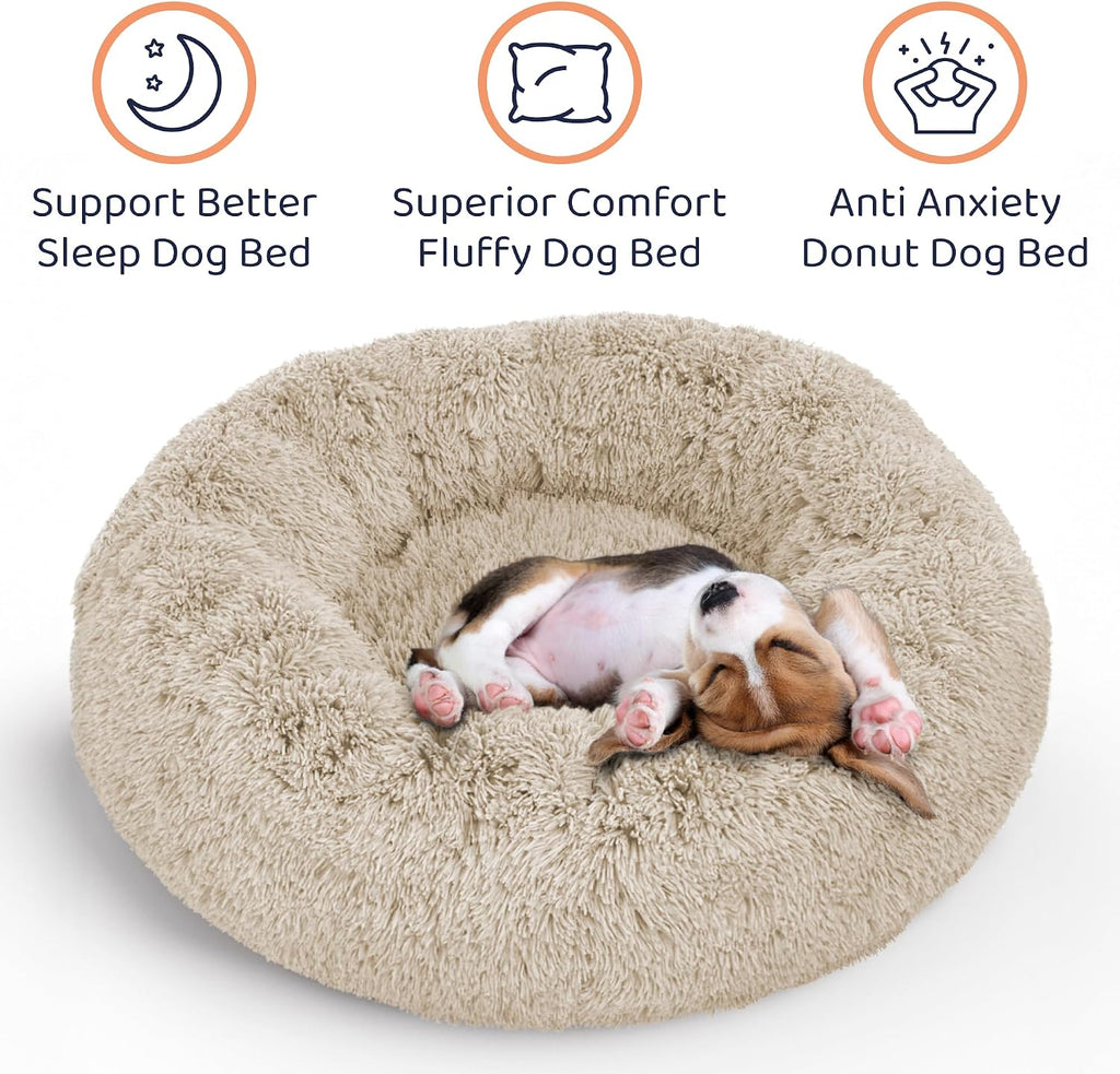 calming donut dog bed for small dogs, round shown in use