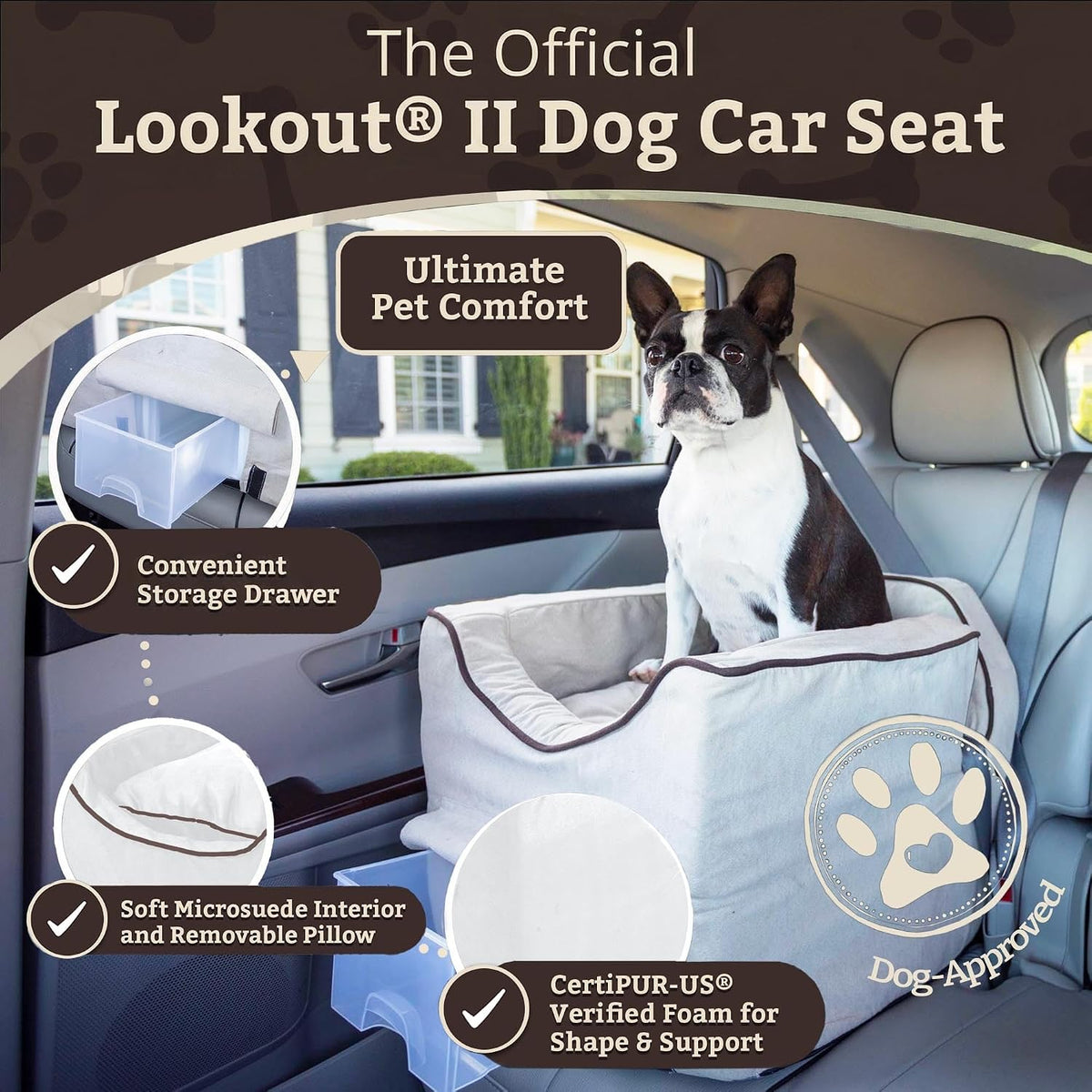 luxury lookout ii pet car seat in microsuede shown in use