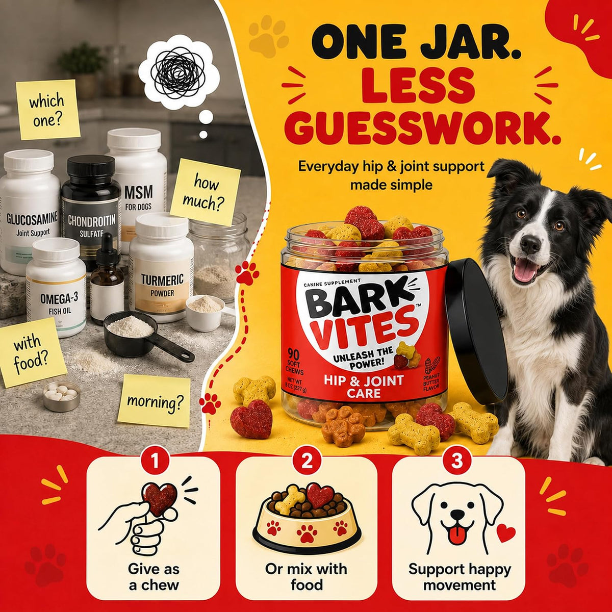 hip & joint chews for dogs, glucosamine chondroitin showing dimensions