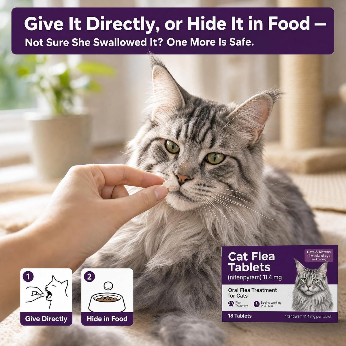 cat flea treatment tablets for cats, nitenpyram 11.4, side view