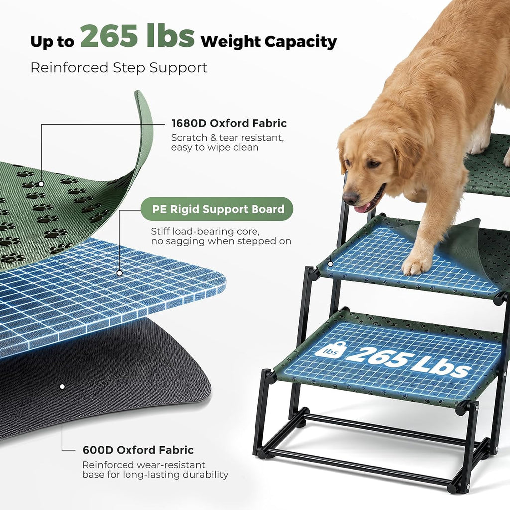 4‑step dog stairs for car trunk, 17" wide showing dimensions