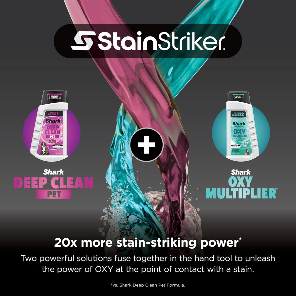 shark stainstriker hairpro portable stain cleaner,3 tools, self-clean, side view