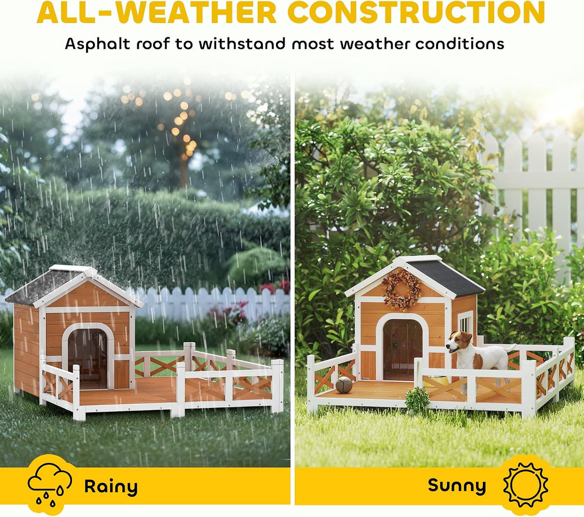 pawhut outdoor dog house, 56" wooden dog house, side view