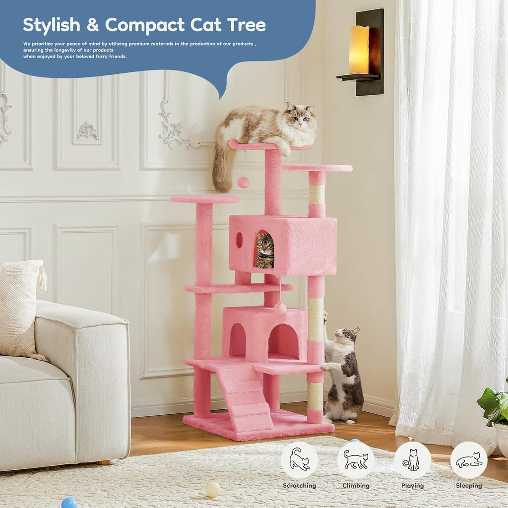 dumos 54-inch cat tree tower with scratching posts on a desk or shelf