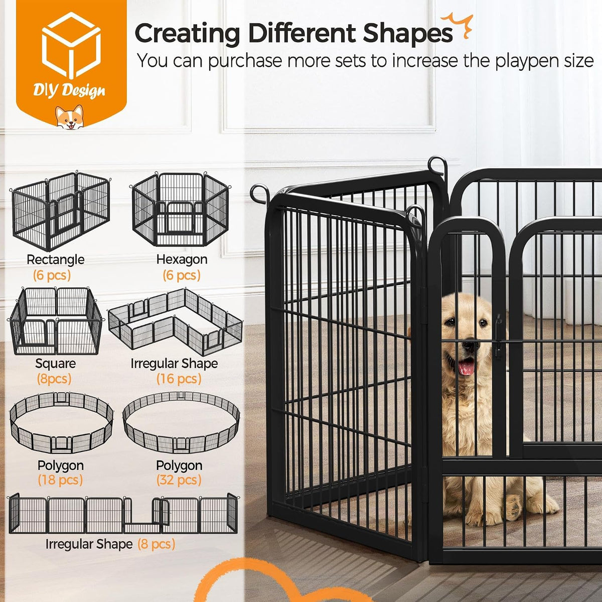 topeakmart dog playpen indoor 24 inch 16 panels, side view