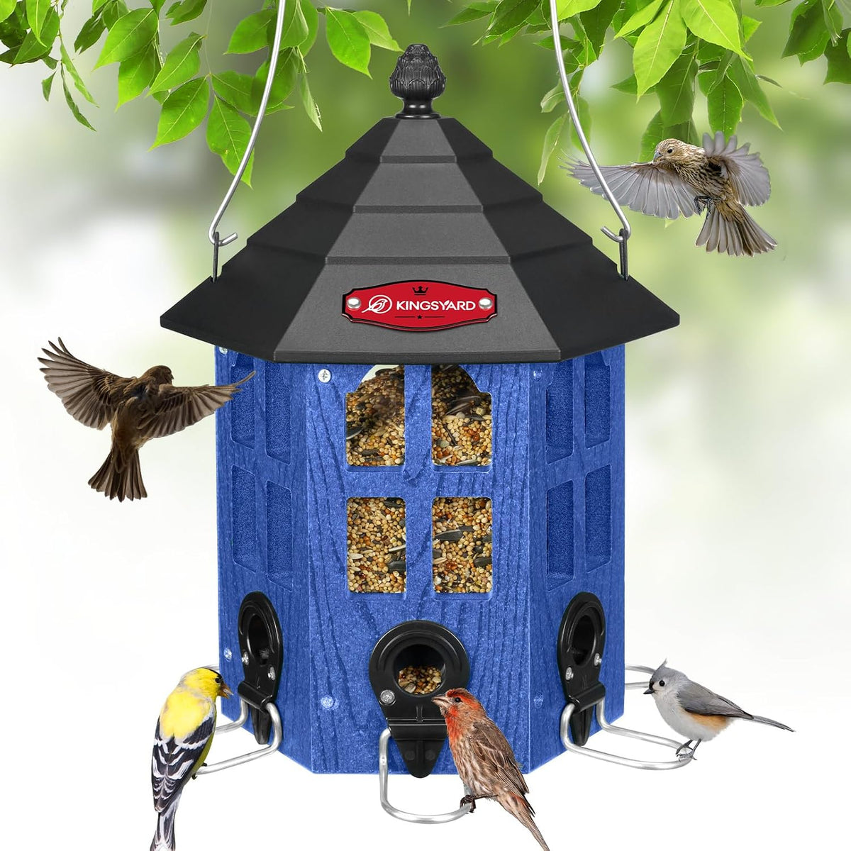 kingsyard hopper bird feeders for outdoors hanging, squirrel-proof, main product view