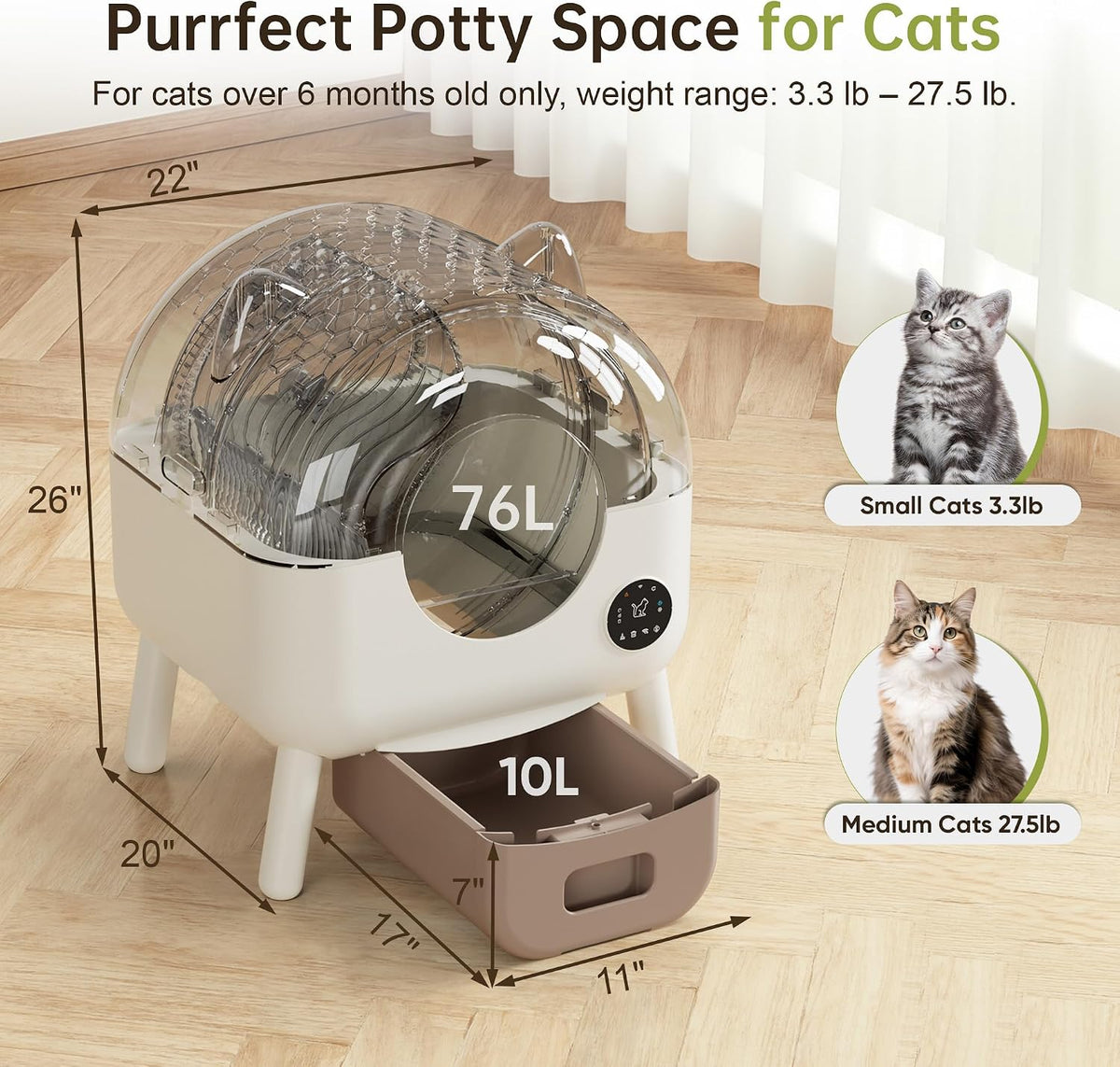 greesum fully enclosed self-cleaning cat litter box, 76l shown in use