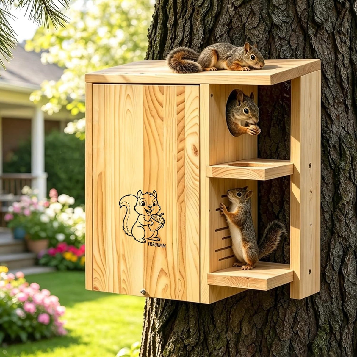 large wooden squirrel house for outside, 2-in-1 squirrel, main product view
