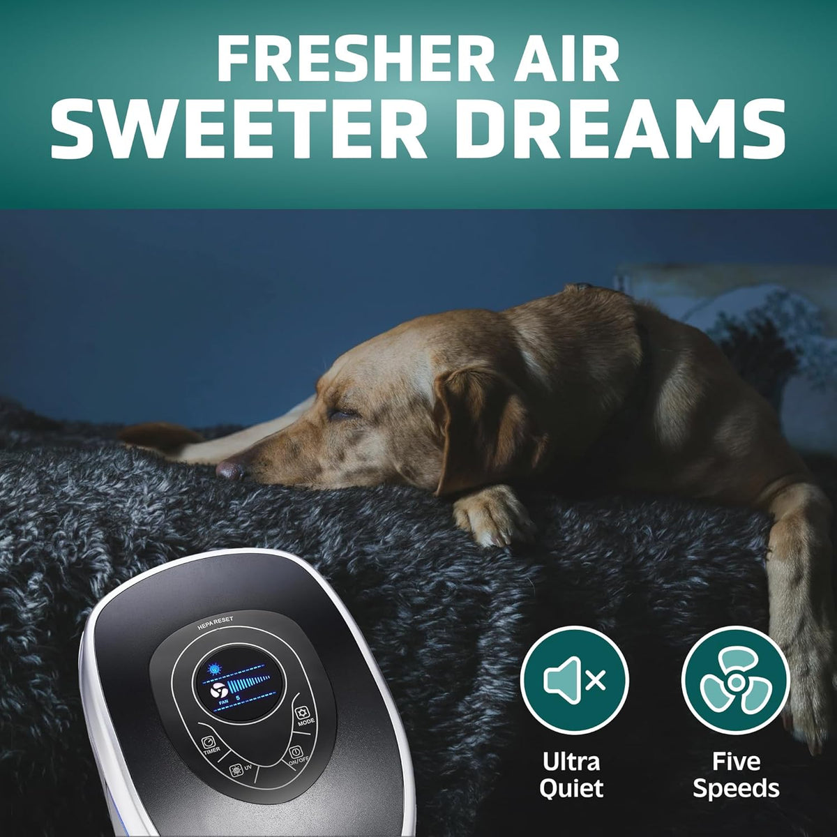 germguardian 5-in-1 hepa air purifier for home, large, close-up detail