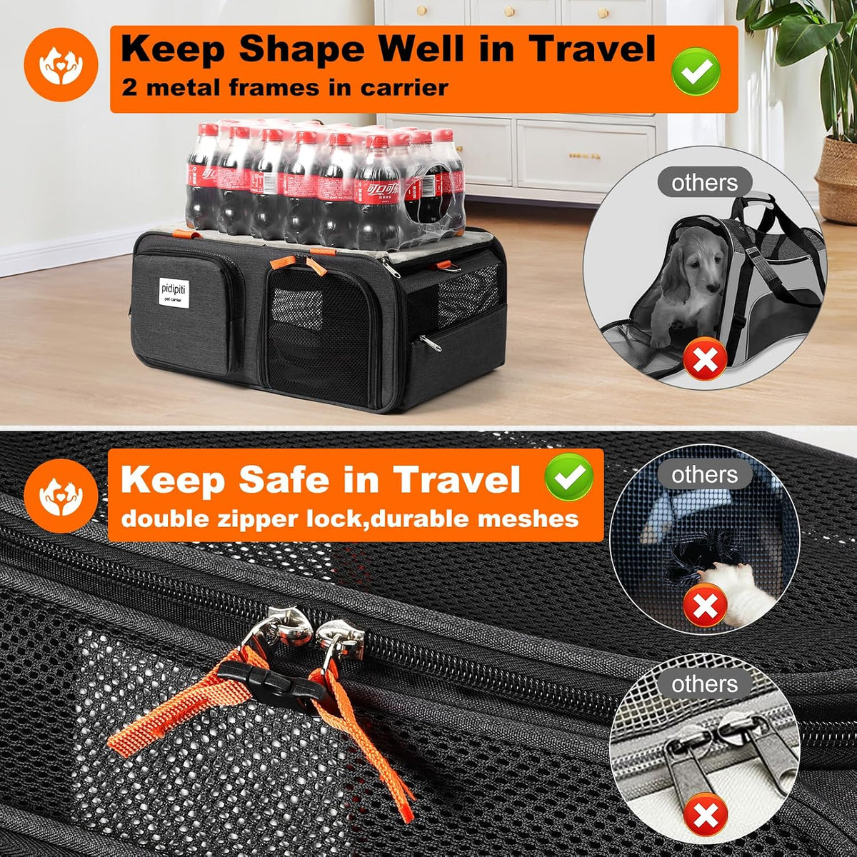 pidipiti 19x13x9 top expandable pet carrier, for small showing dimensions