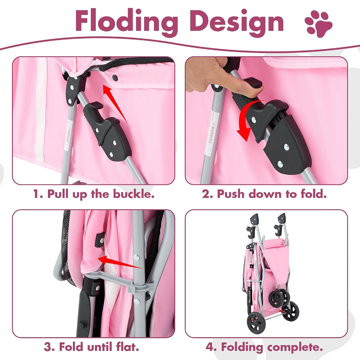 dumos 3 wheels pet stroller for small dogs showing dimensions