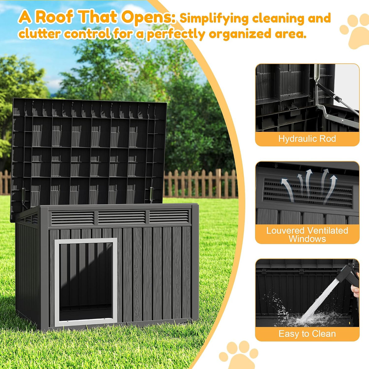 fancyango large dog house with weatherproof roof for, side view