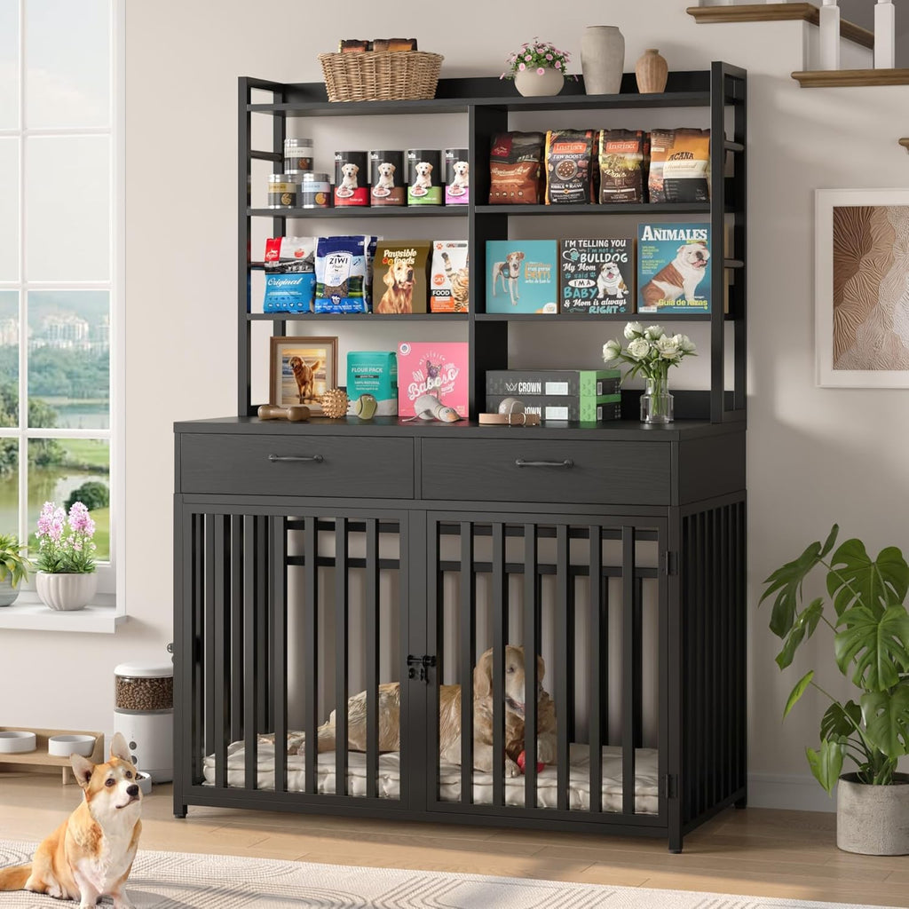 keyluv 71''h x 47.2''w large dog crate furniture shown in use