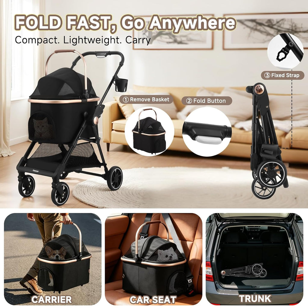 3-in-1 foldable pet stroller for small dogs &, close-up detail
