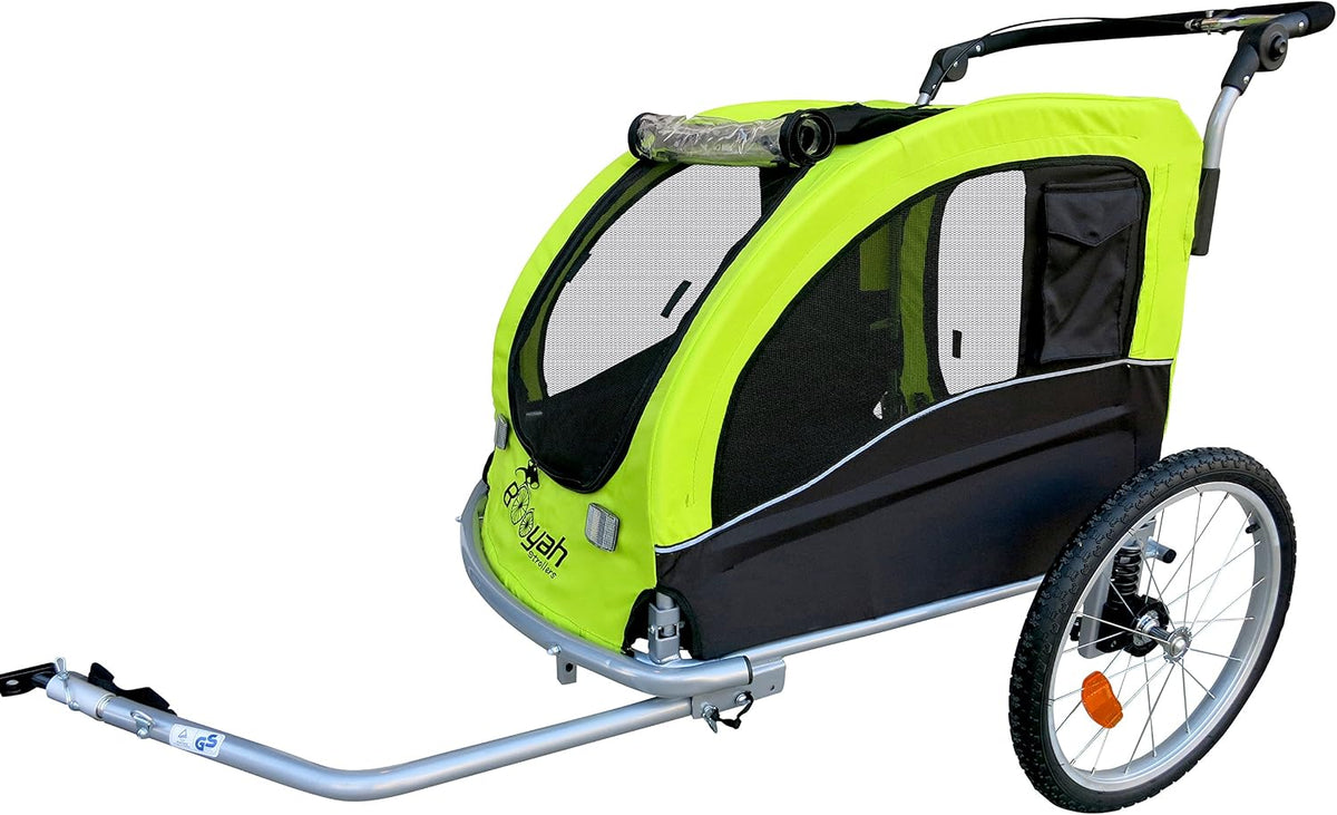 large pet dog stroller and bike bicycle trailer shown in use