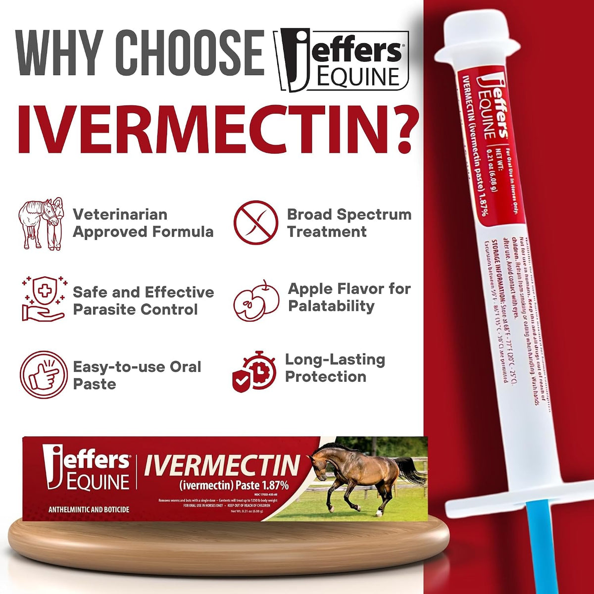 jeffers ivermectin gel dewormer for horses - apple shown in use