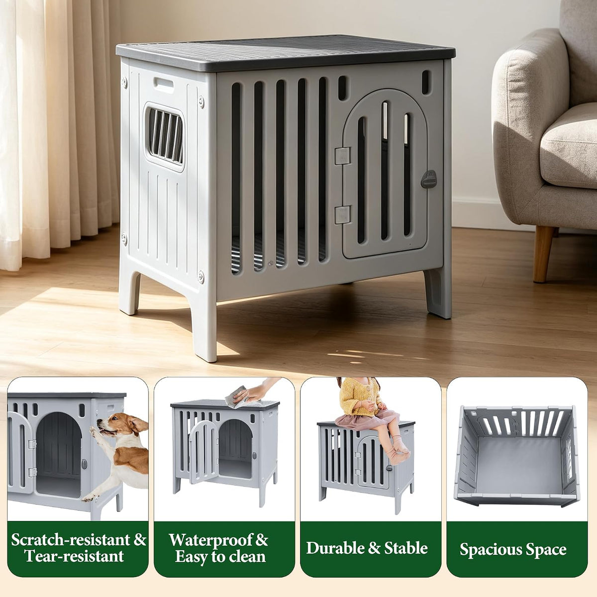dog crate furniture 26.8“ plastic dog kennel indoor, side view