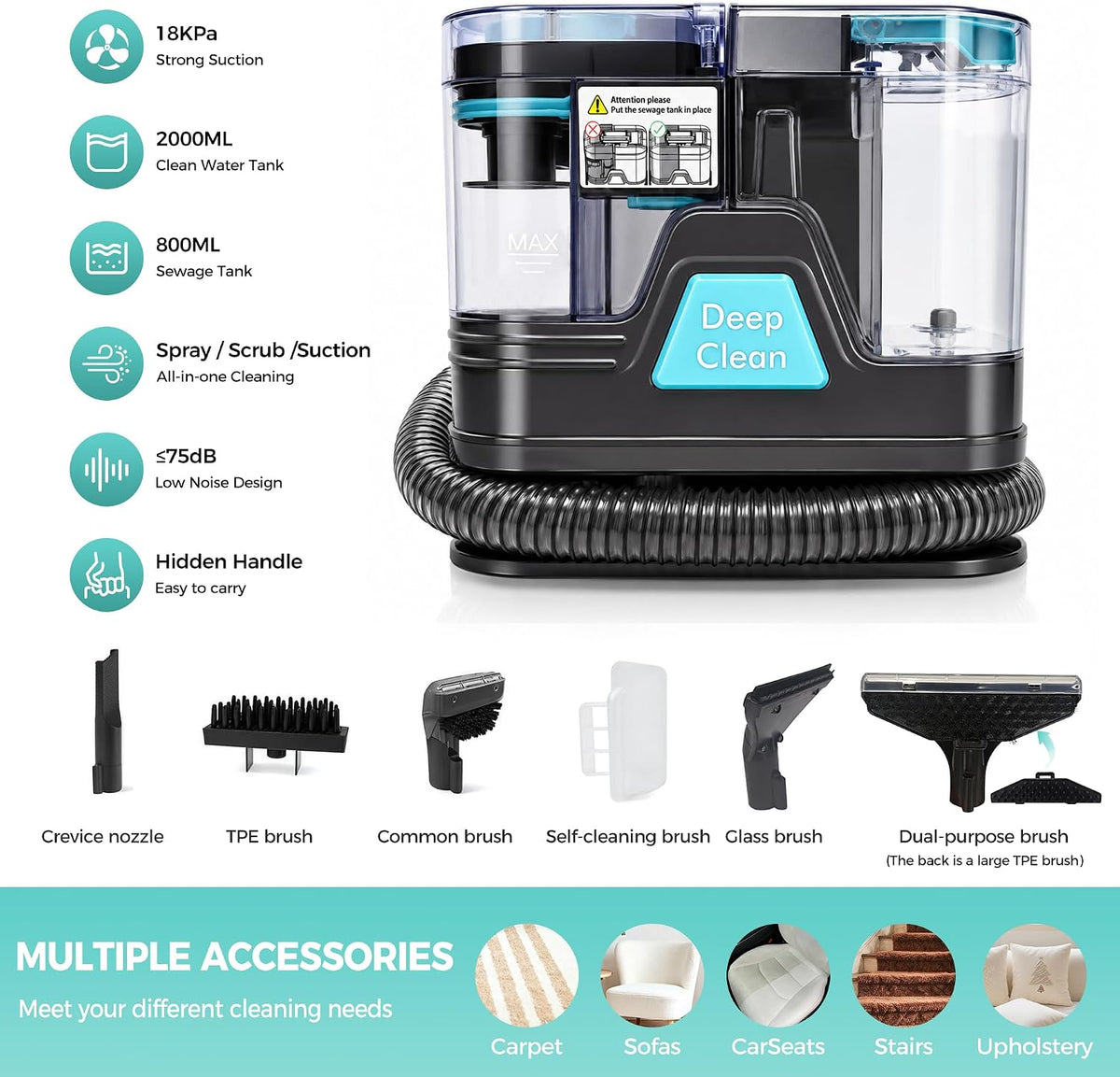 portable carpet cleaner machine,18kpa,handheld,mini,spot extractor for pet, close-up detail