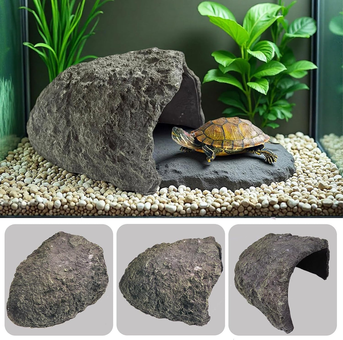 extra large rock reptile hide,tortoise hideout cave, resin, close-up detail
