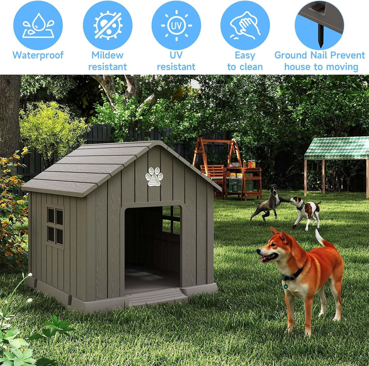 easyup dog house outdoor indoor, dog house weatherproof showing dimensions