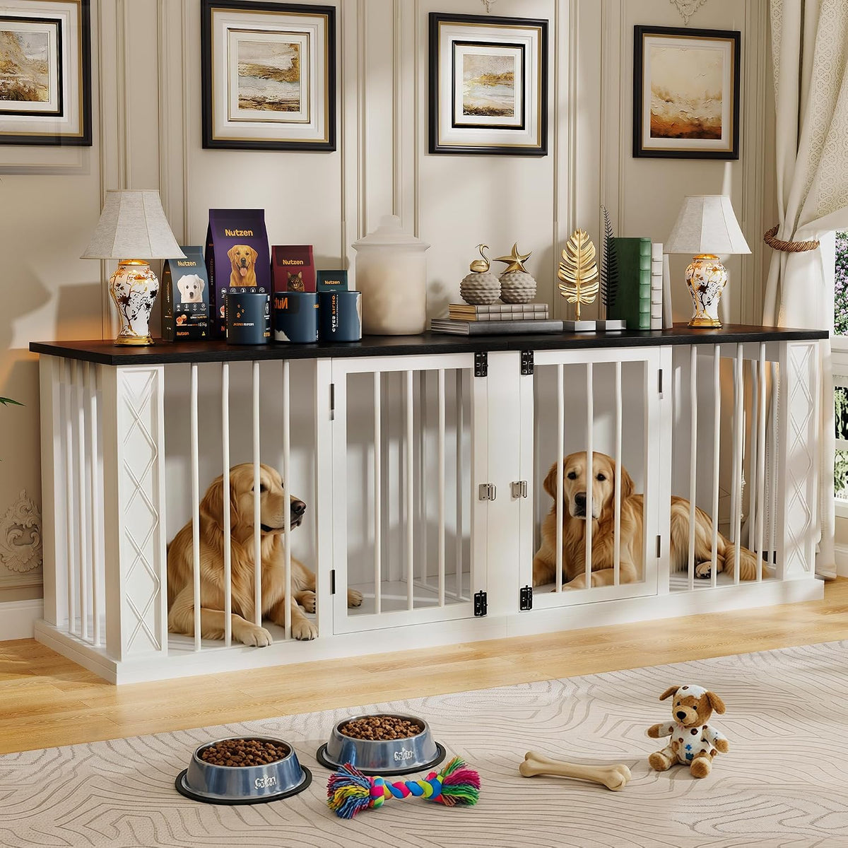 kepptory 86.6" double dog crate furniture for 1, front angle view
