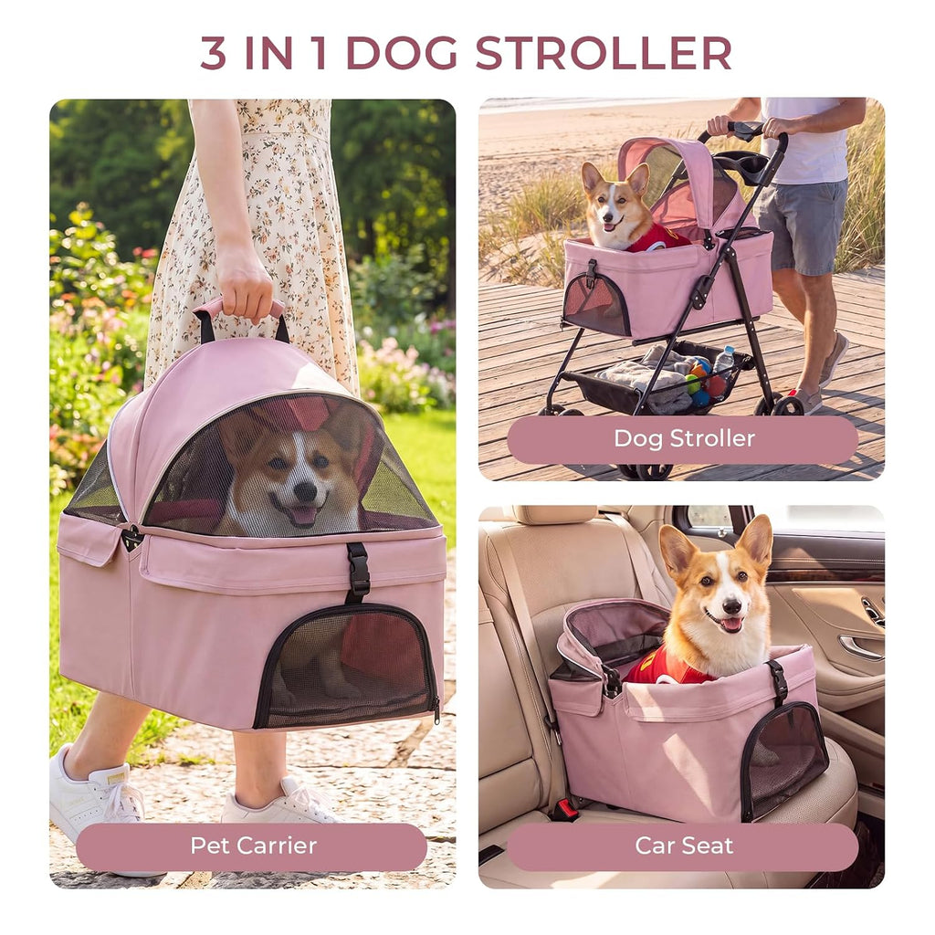 4-wheel pet stroller for small medium dogs cats showing dimensions