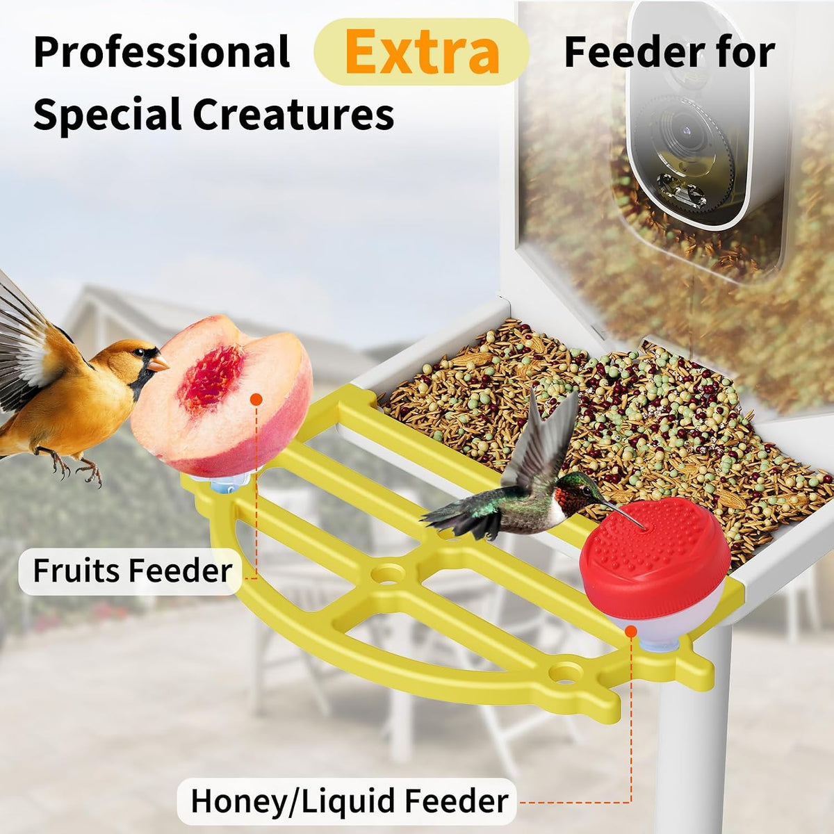 garvee smart bird feeder, 2l capacity, with 4k showing dimensions