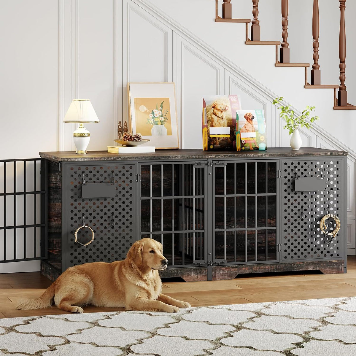 hoobro 71" dog crate furniture for 2 large on a desk or shelf