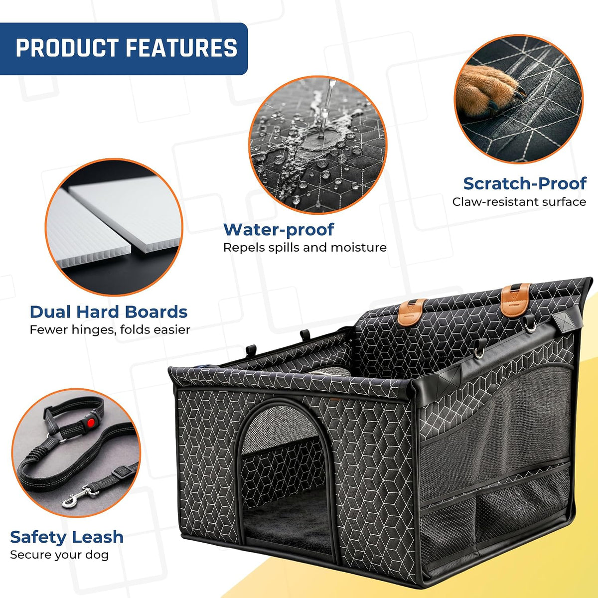 dog car seat for large medium dogs, back shown in use