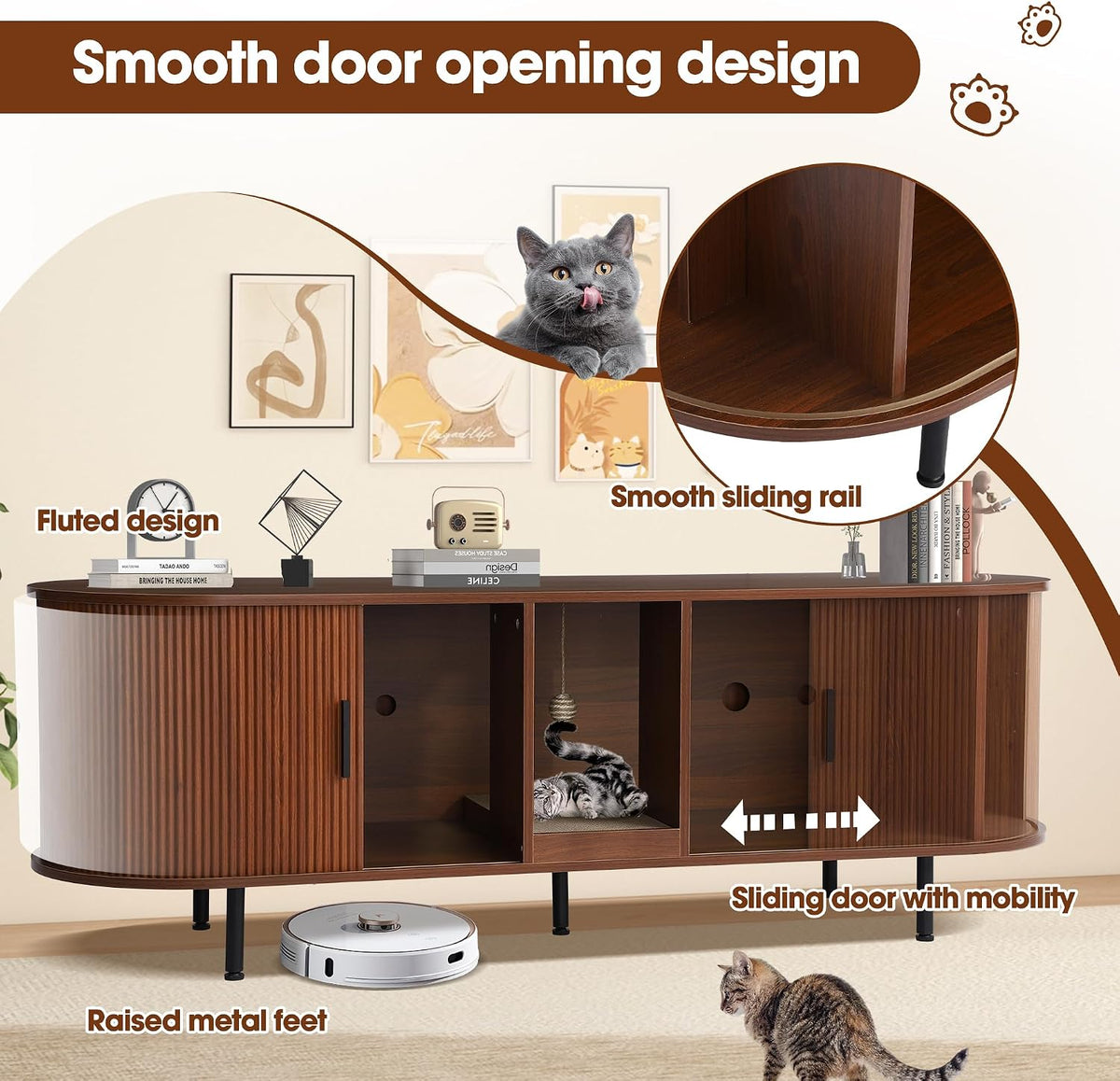 grepatio 63" litter box enclosure for 2 cats, close-up detail