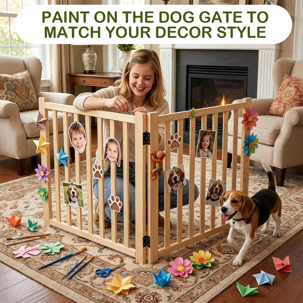 freestanding wooden dog gate indoor- 23" h 2, close-up detail