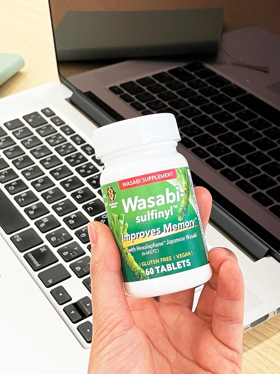 kinjirushi brand wasabi sulfinyl supplement with hexalaphane japanese showing dimensions