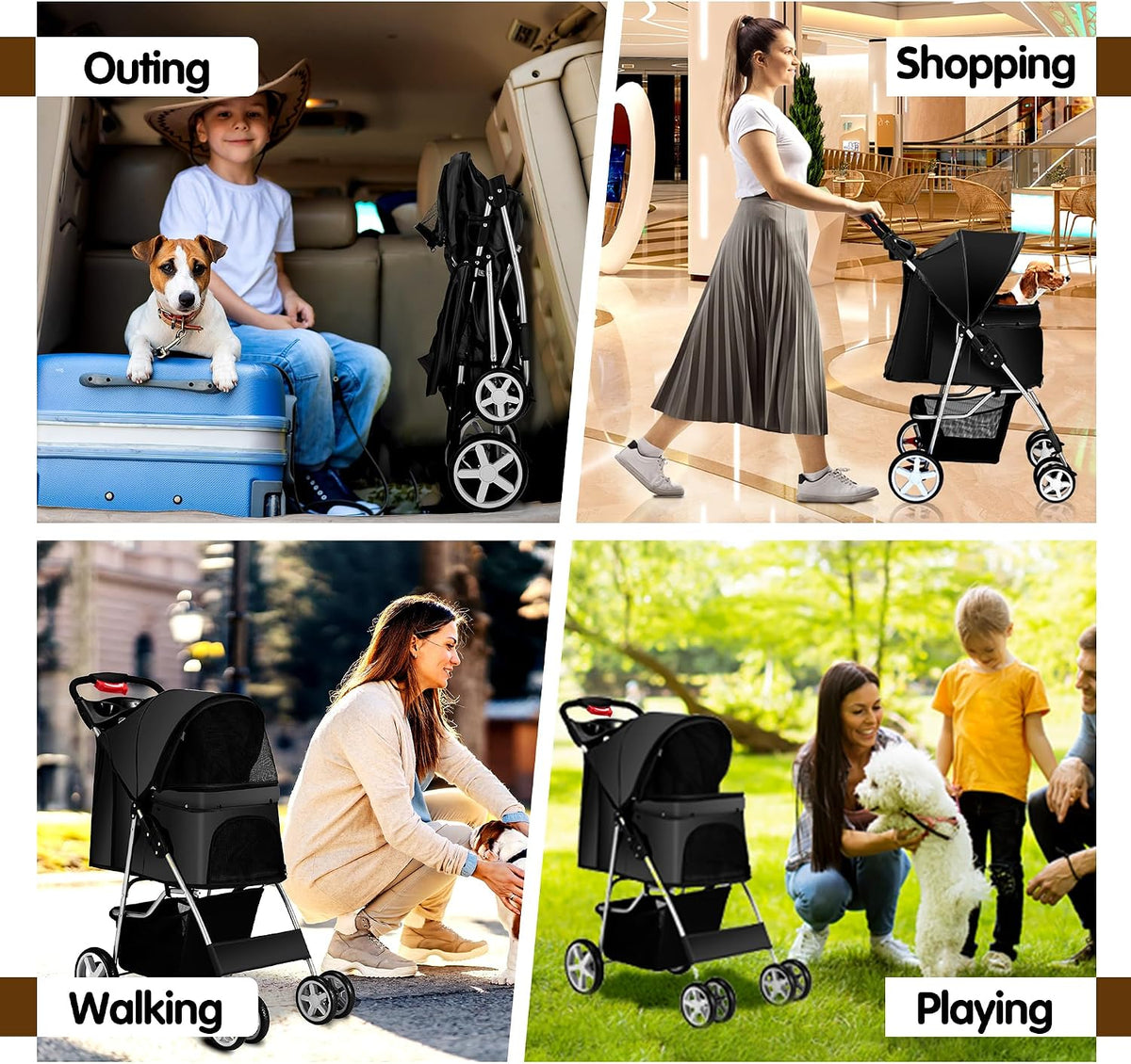foldable pet stroller 4 wheels for small medium on a desk or shelf
