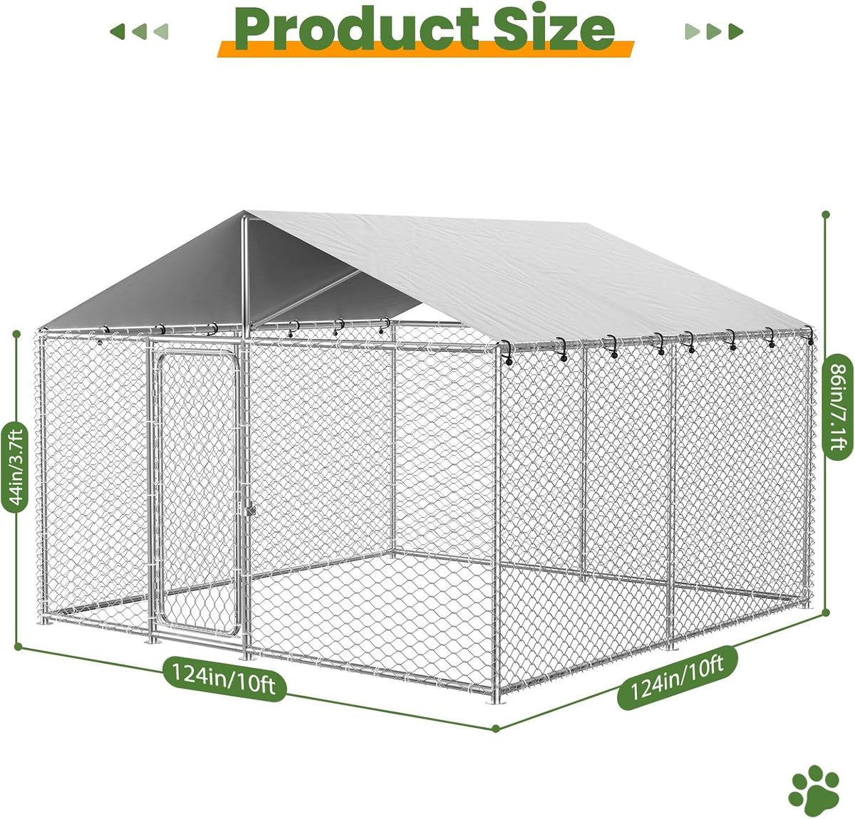 10x10 ft outdoor dog kennel, heavy duty dog shown in use
