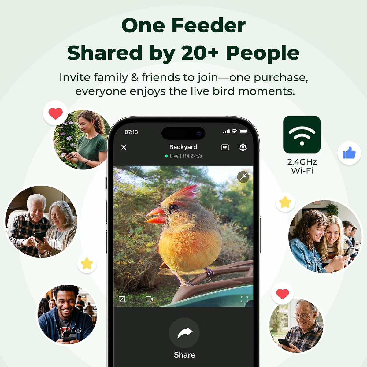 kiwibit smart bird feeder with 4k ai camera showing dimensions